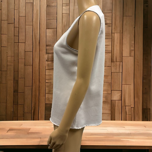 Calvin Klein White Black Silver Sleeveless Split Neck Blouse Womens Small - Picture 5 of 8